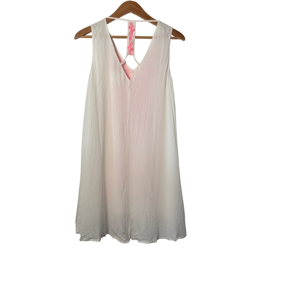 NEW Altar'd State En Creme White Neon Pink Embroidered T-Back Dress Sm Coachella - Picture 3 of 6